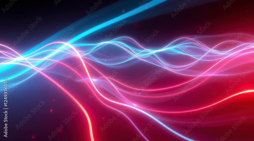 Naklejka premium Holographic Light Waves in Motion with Futuristic Digital Glow