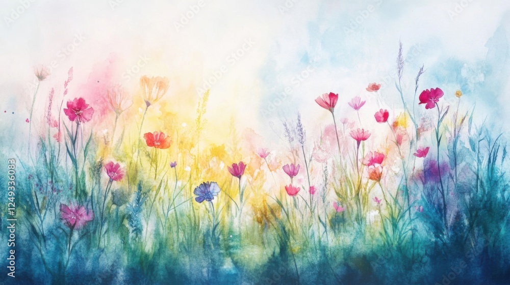 Obraz premium watercolor wildflower meadow painting