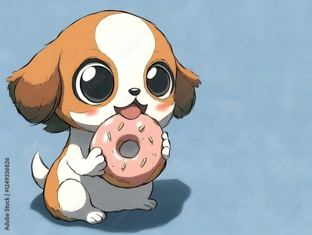Naklejka premium Cute Dog Enjoying a Donut in a Sunny Room, Perfectly Capturing the Playful Spirit of a Spaniel