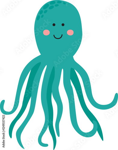 Funny hand drawn octopus illustration. Cute smiling childish character isolated on white background