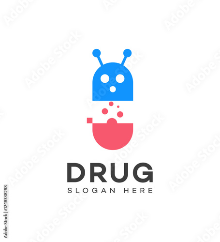 Creative logo concept combining a robot and a drug capsule. Ideal for pharmaceutical technology, future medicine, and pharmacy branding. Modern flat vector icon.