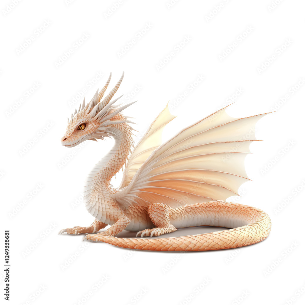 Fototapeta premium Elegant White Dragon with Spread Wings