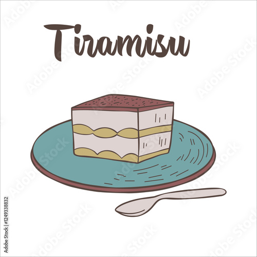 Piece of tiramisu on white background. Italian food. Dishes of Italian cuisine