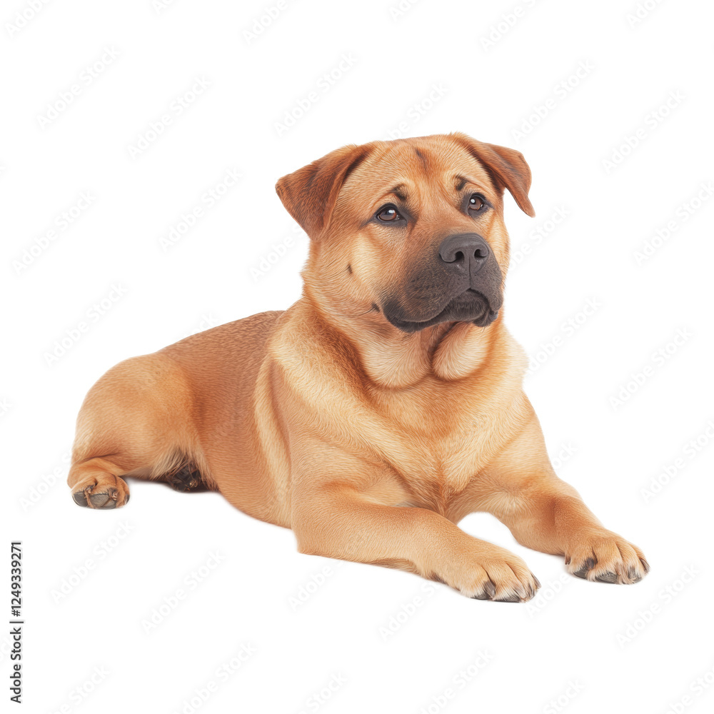 Adorable Shar-Pei Mix Dog Lying Down on White Background Adorable Shar-Pei Mix Dog Lying Down on White Background