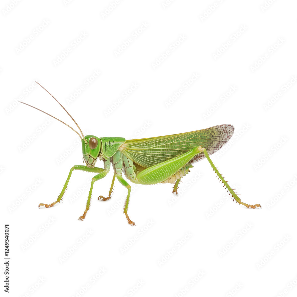 Green Grasshopper on White Background Green Grasshopper on White Background