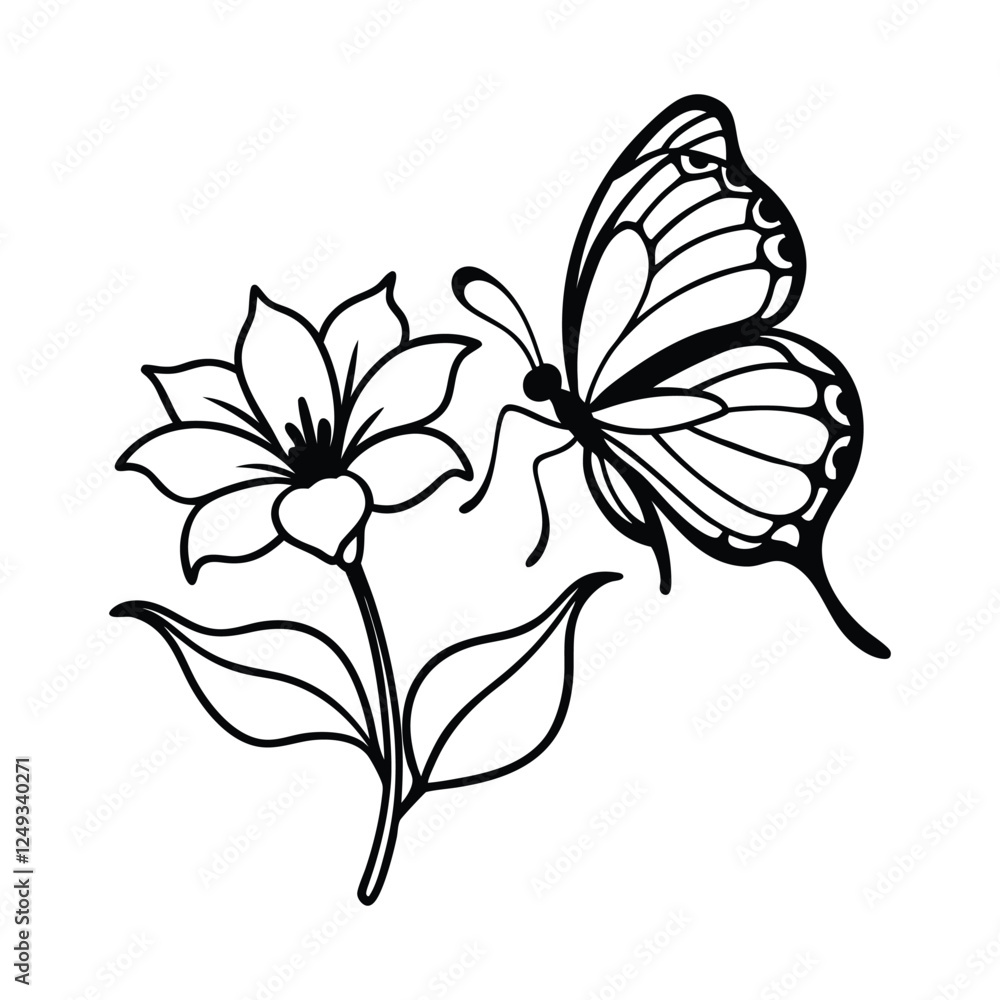 Obraz premium a butterfly is on a flower vector silhouette illustration