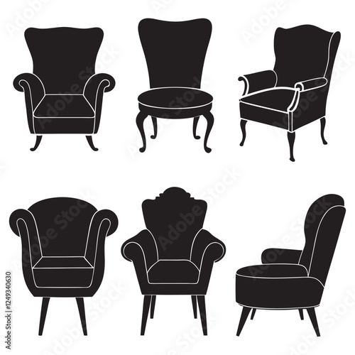 Armchair silhouettes set furniture pack of vector silhouette design