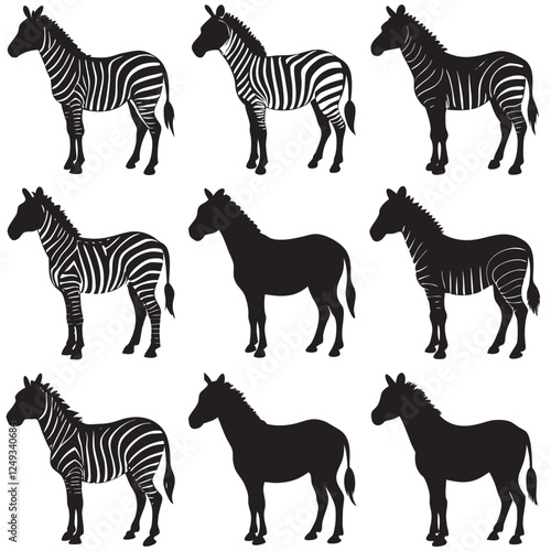 Zebra silhouettes set safari pack of vector silhouette design 