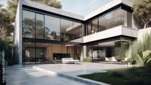 Wallpaper Mural A modern prairie-style home with flat roofs, wide eaves, and horizontal wood paneling Torontodigital.ca