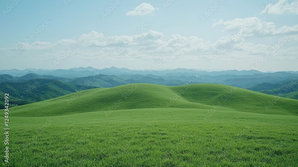 Obraz premium Lush green hills under a clear sky, serene mountain view