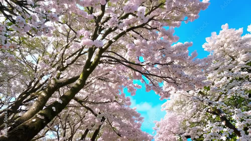 Timelapse photography of spring white and pink flowering bush with flowers and green leaves, beautiful background. Branch of bush in spring. Beautiful background, creating spring summer mood and touri Timelapse photography of spring white and pink flowering bush with flowers and green leaves, beautiful background. Branch of bush in spring. Beautiful background, creating spring summer mood and touri