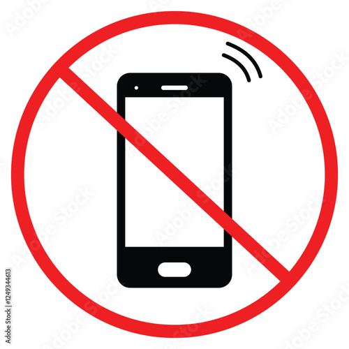 Mobile Phone prohibited. No mobile phone sign vector illustration, Warning Icon Don't use mobile phone symbol, Mobile Phone prohibited. No cell phone sign, restricted area sign for phone.