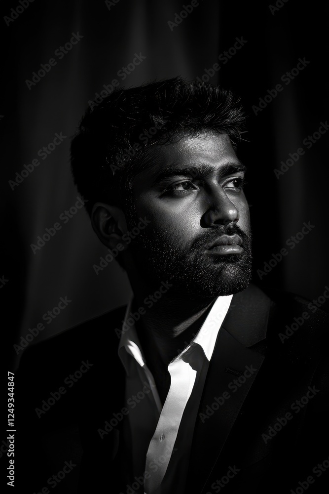 Fototapeta premium Black and white portrait of an assertive Indian man