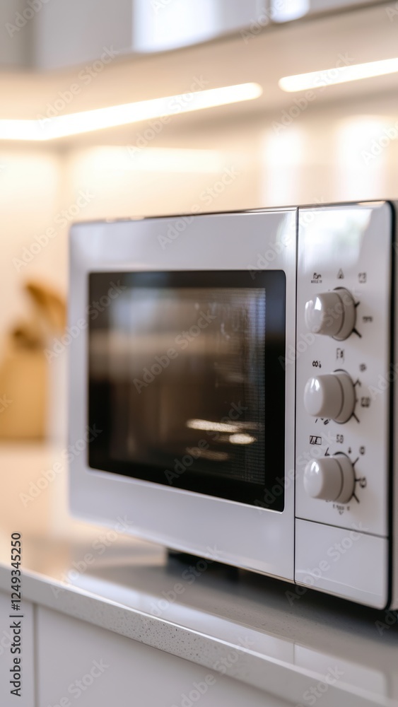 Fototapeta premium White Microwave Oven in Modern Kitchen