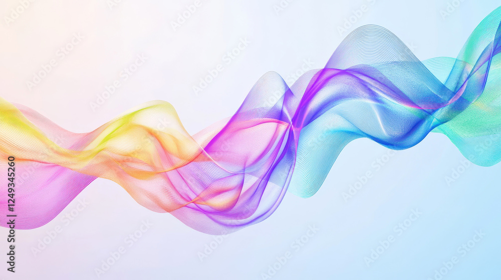 Colorful abstract wave pattern with gradient hues on white background Colorful abstract wave pattern with gradient hues on white background