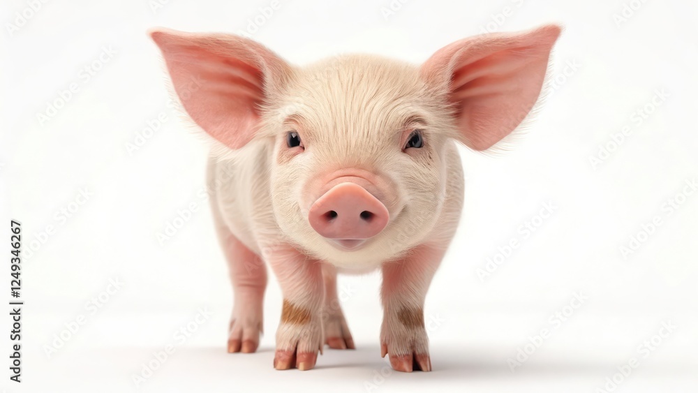 Cute Pink Piglet Standing on a White Background Cute Pink Piglet Standing on a White Background