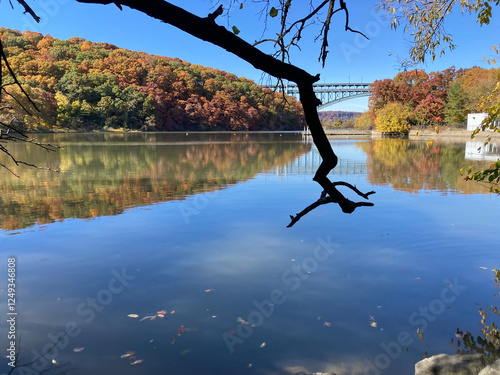 Henry Hudson Bridge from Spuyten Duyvil Creek during autumn photo