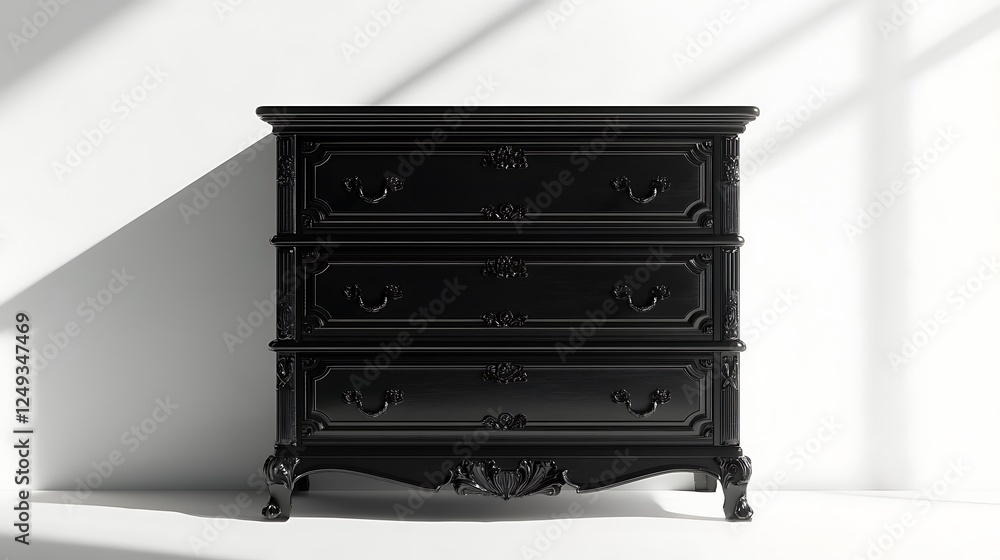A chest of drawers with multiple compartments, silhouette on a white background A chest of drawers with multiple compartments, silhouette on a white background