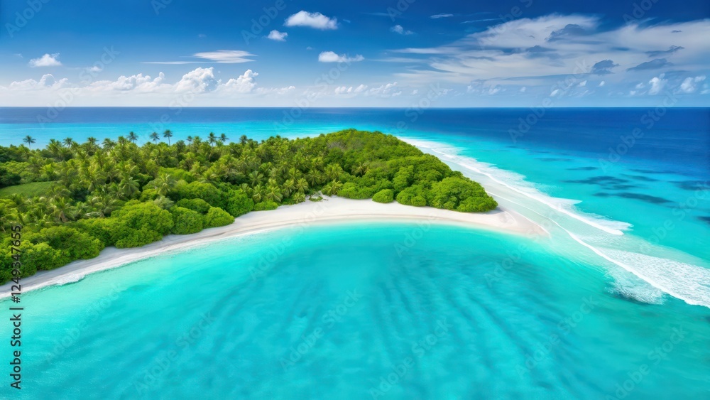 Fototapeta premium Idyllic Secluded Island Surrounded by Pristine White Sand Beaches and Clear Blue Waters