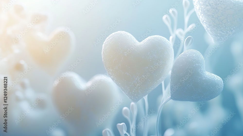 Fototapeta premium Delicate Frosted Hearts on a Soft Blue Background for Romantic Themes