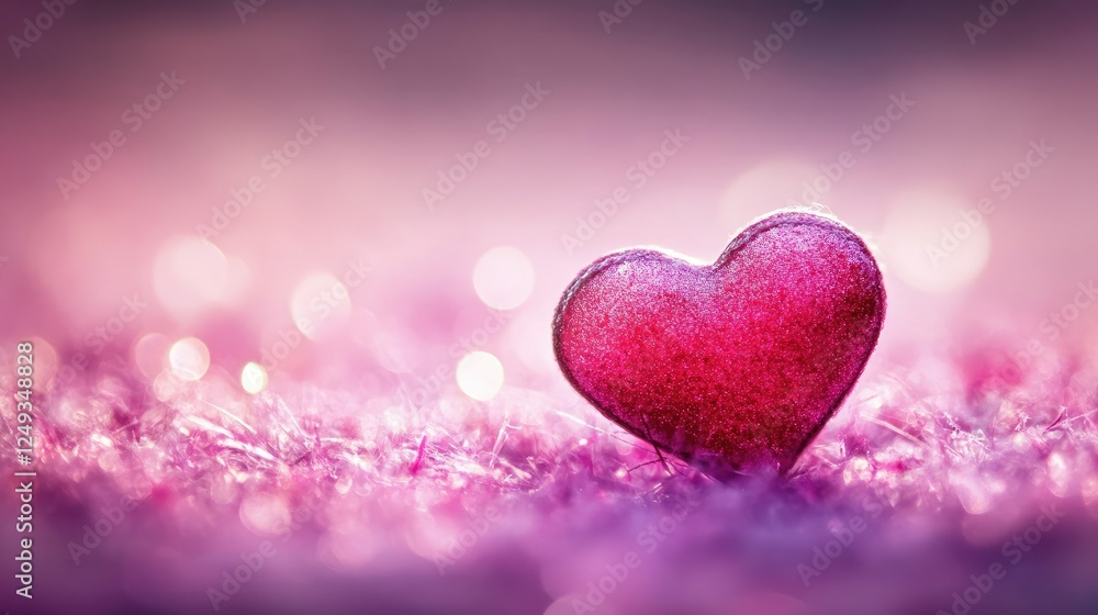 Shiny Pink Heart Against Soft Blurred Background with Bokeh Effect Shiny Pink Heart Against Soft Blurred Background with Bokeh Effect