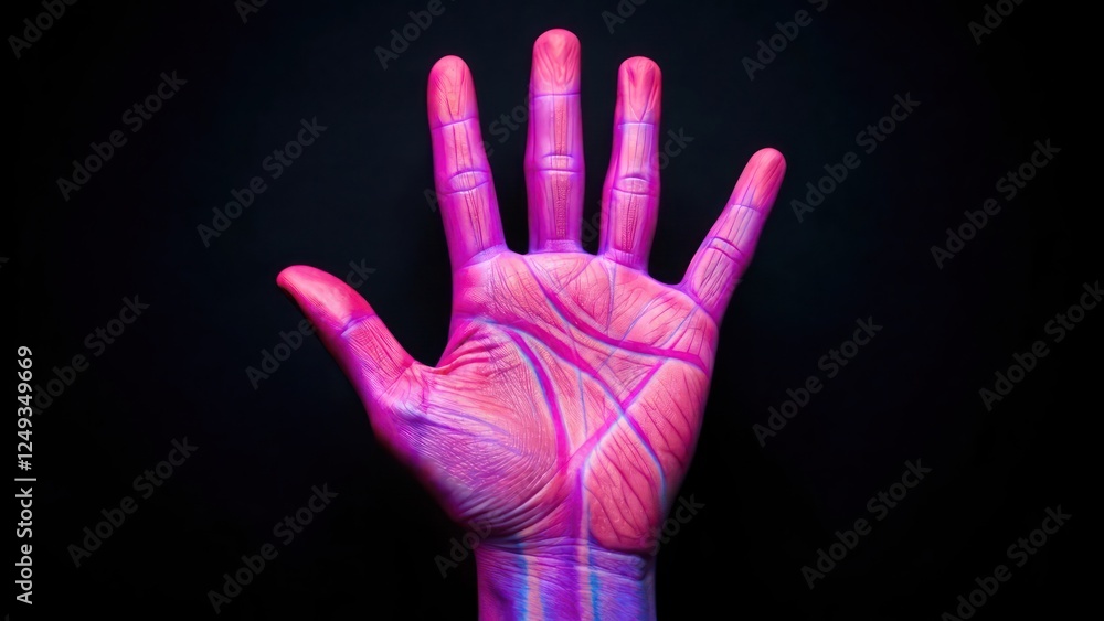 Glowing Pink Hand on a Black Background Glowing Pink Hand on a Black Background