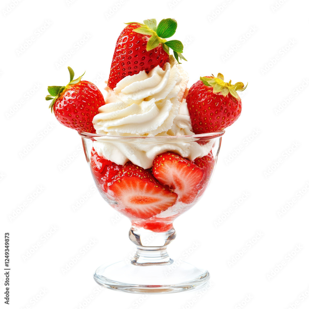 Strawberries and Cream Dessert in Glass Bowl Strawberries and Cream Dessert in Glass Bowl