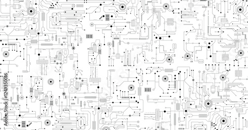 Circuit board technology background with hi-tech digital data connection system and computer electronic design. Vector design.
