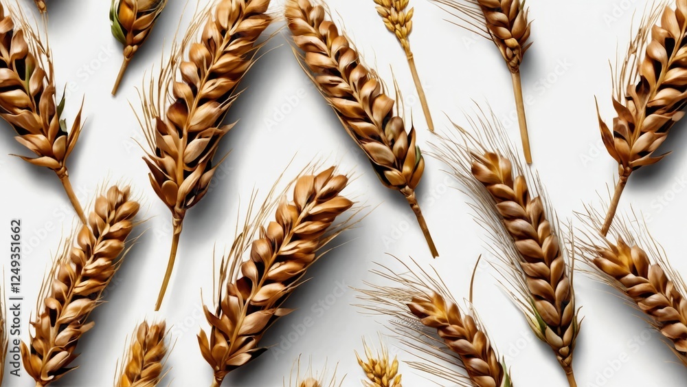 Bunch of ripe yellow golden dry wheat ears isolated on white background