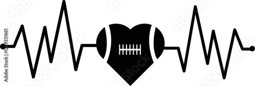 American football  heart beat ECG,EKG electrocardiogram pulse svg vector vector icon art t shirt design for football lover