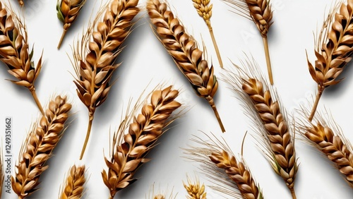 Obraz na płótnie Bunch of ripe yellow golden dry wheat ears isolated on white background w salonie