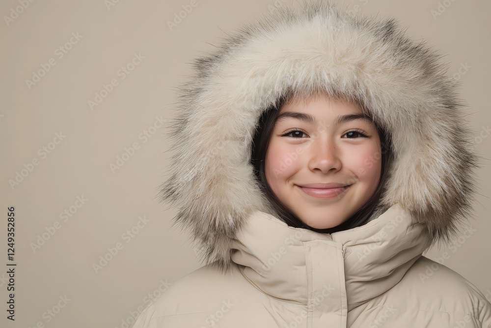 Smiling Inuit Girl in Traditional Parka Smiling Inuit Girl in Traditional Parka