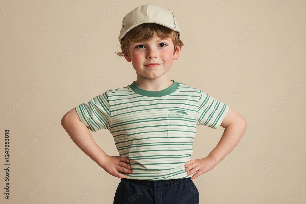 Playful Young Boy in Spring Outfit Playful Young Boy in Spring Outfit