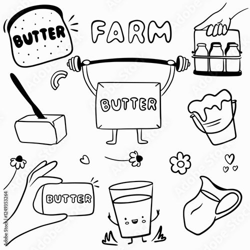 Dairy products, big vector set with butter, milk for logo, branding, packaging design