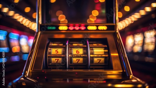 Slot Machine with Colorful Lights and Symbols photo