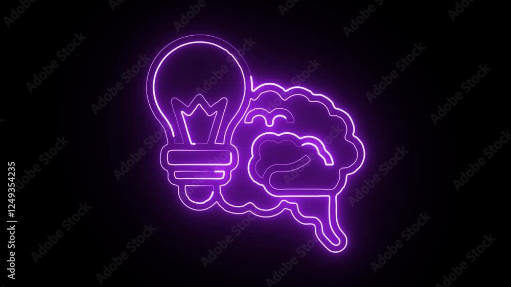 glowing neon think icon isolated on black background. HD video motion graphic animation glowing neon think icon isolated on black background. HD video motion graphic animation
