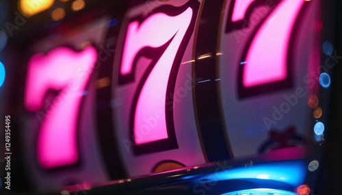 Bright pink slot machine sevens glowing, casino jackpot concept, entertainment background photo