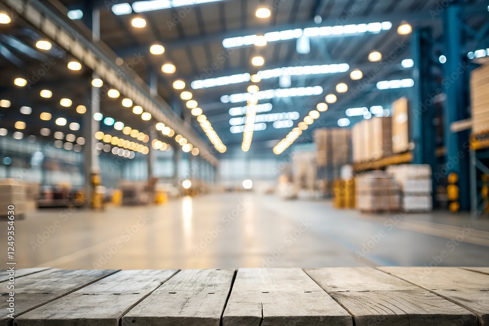 Blurry Interior of a Warehouse with Wooden Surface Blurry Interior of a Warehouse with Wooden Surface