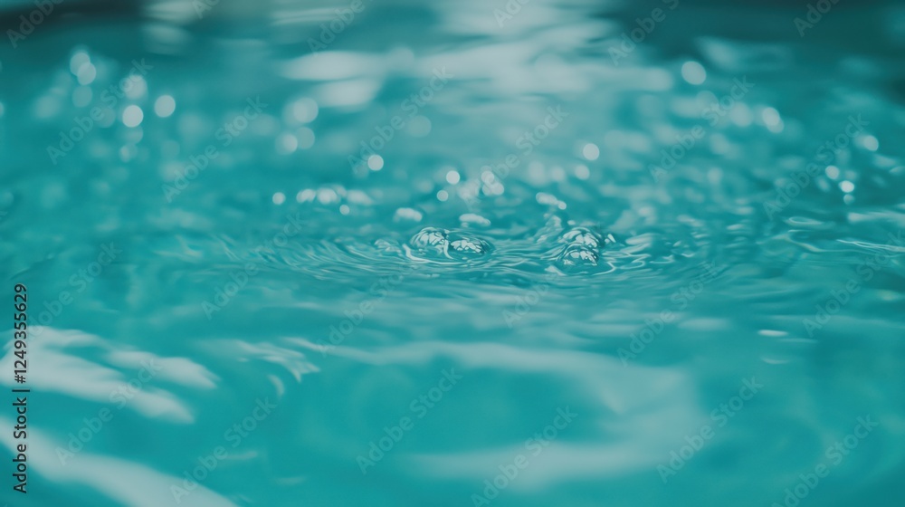 Close-up of water surface with bubbles creating ripples in a turquoise pool. Close-up of water surface with bubbles creating ripples in a turquoise pool.