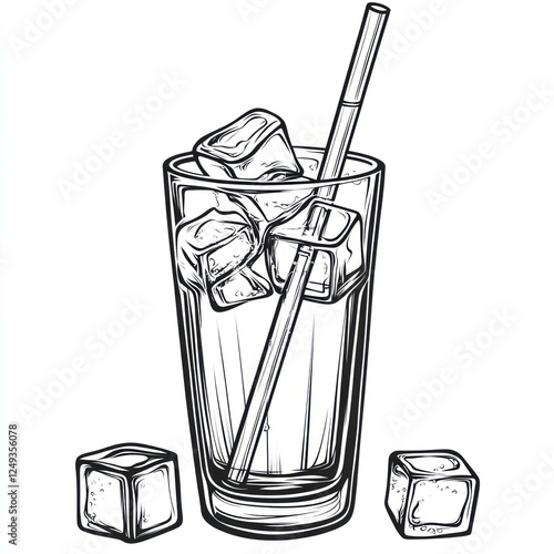 Hand Drawn Iced Beverage in Glass (1) photo