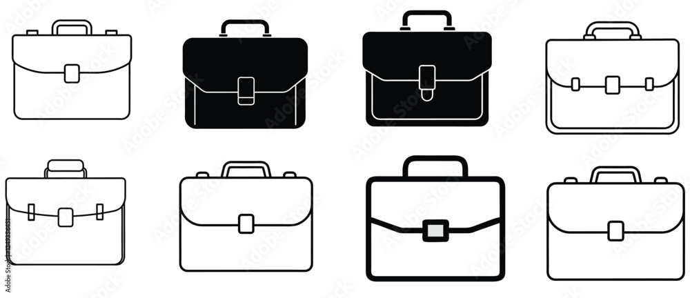 Six Business Briefcase Icons in Black and White Six Business Briefcase Icons in Black and White