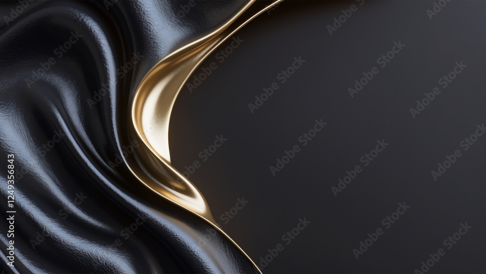 Obraz premium Elegant Black and Gold Abstract Background with Wavy Metallic Texture