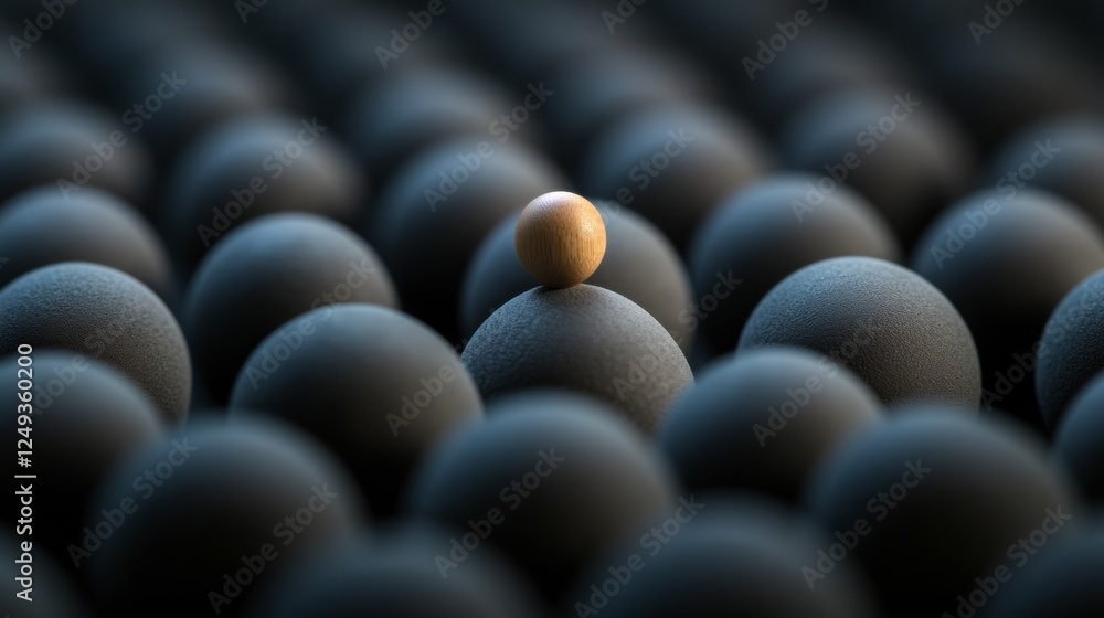 Obraz premium Abstract composition with black spheres and one golden sphere