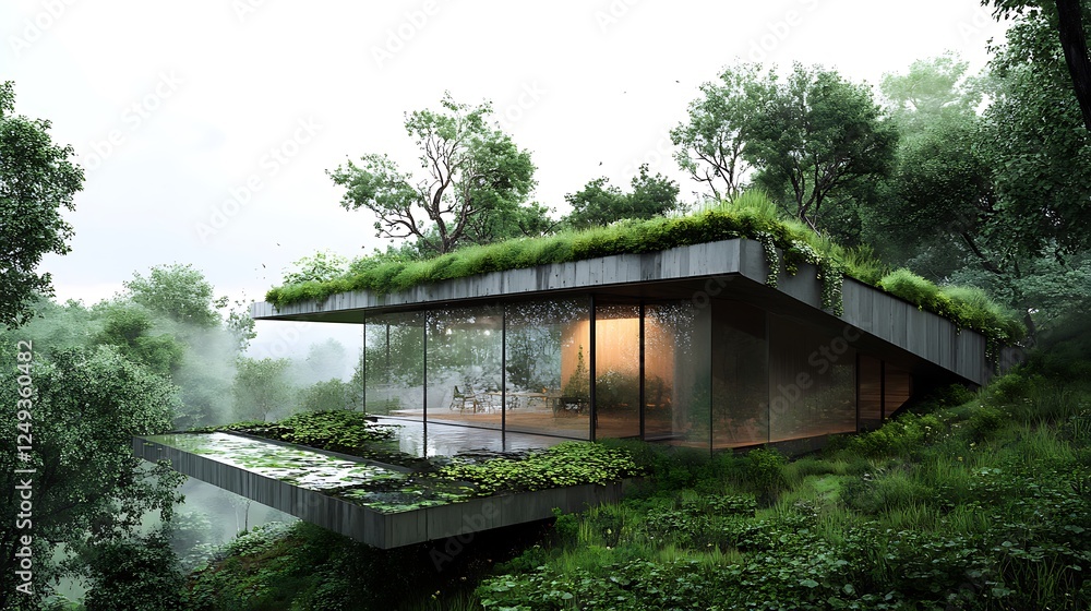Fototapeta premium Modern Eco-Friendly House in Lush Forest