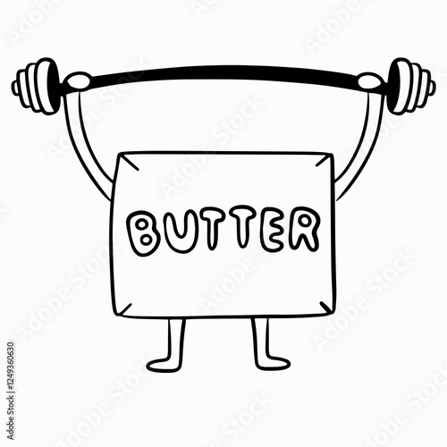 Butter with dumbbells and black line lettering for logo, branding, packaging design
