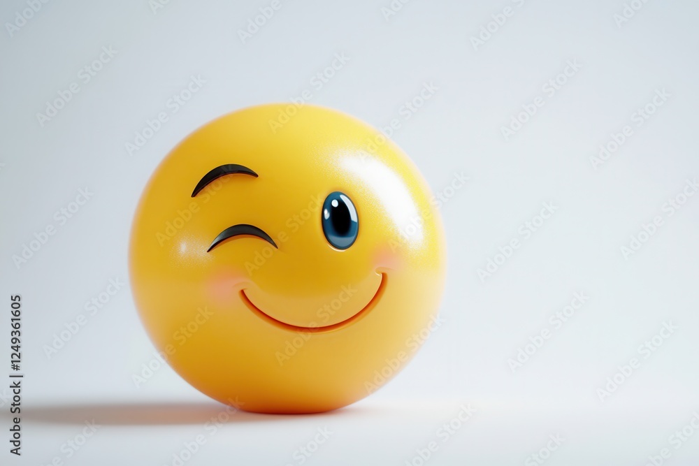 Fototapeta premium Winking face three dimensional emoji isolated on white background .