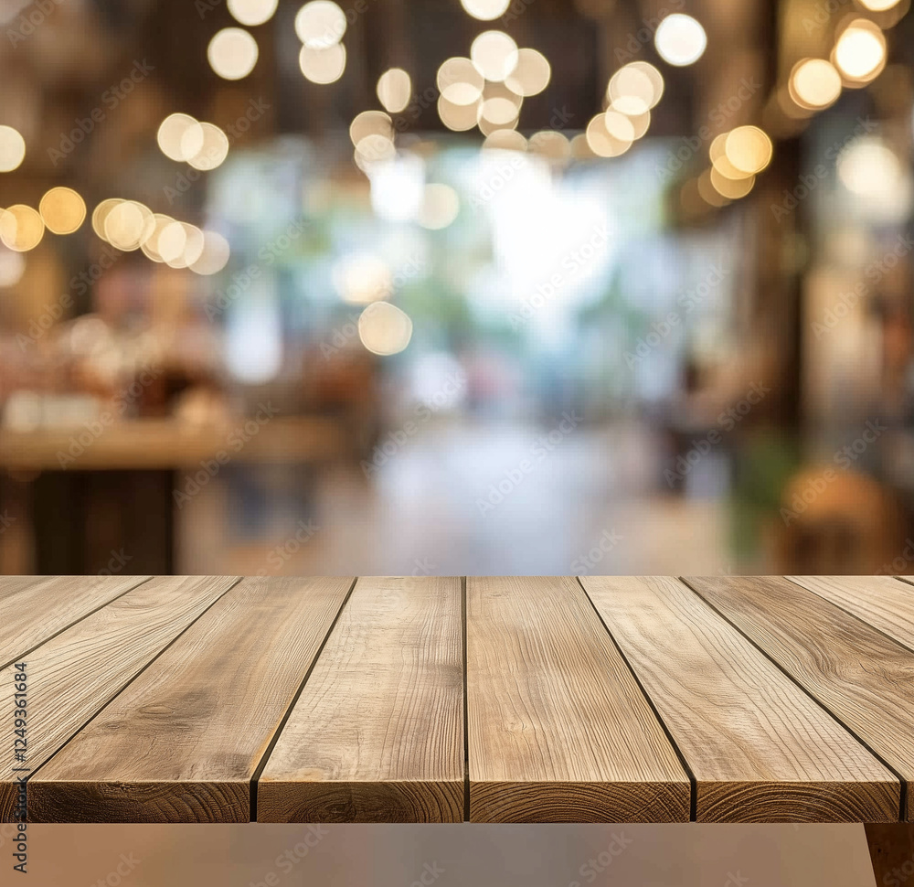 Blurred retail store background with a clear wooden tabletop in focus, perfect for product displays. Blurred retail store background with a clear wooden tabletop in focus, perfect for product displays.