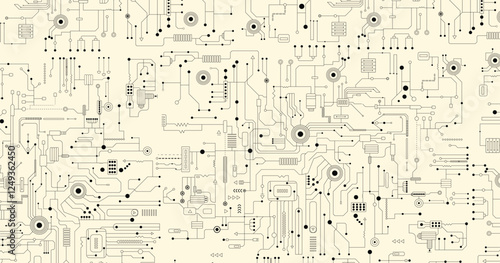 Circuit board technology background with hi-tech digital data connection system and computer electronic design. Vector design.