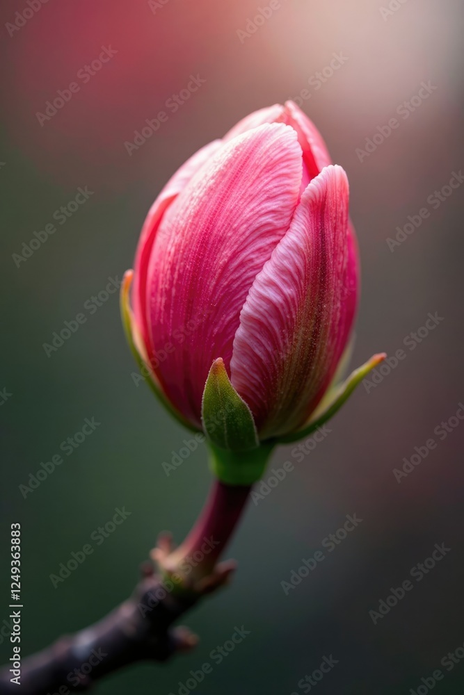 Delicate petals unfolding from a tightly closed tree bud, growth, spring, nature Delicate petals unfolding from a tightly closed tree bud, growth, spring, nature