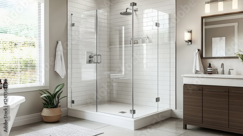 Wallpaper Mural A bathroom with a shower stall and a sink Torontodigital.ca